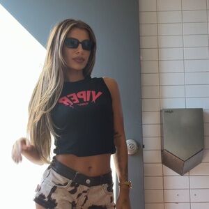 VIPER Black Crop Tank with Hot Pink Logo